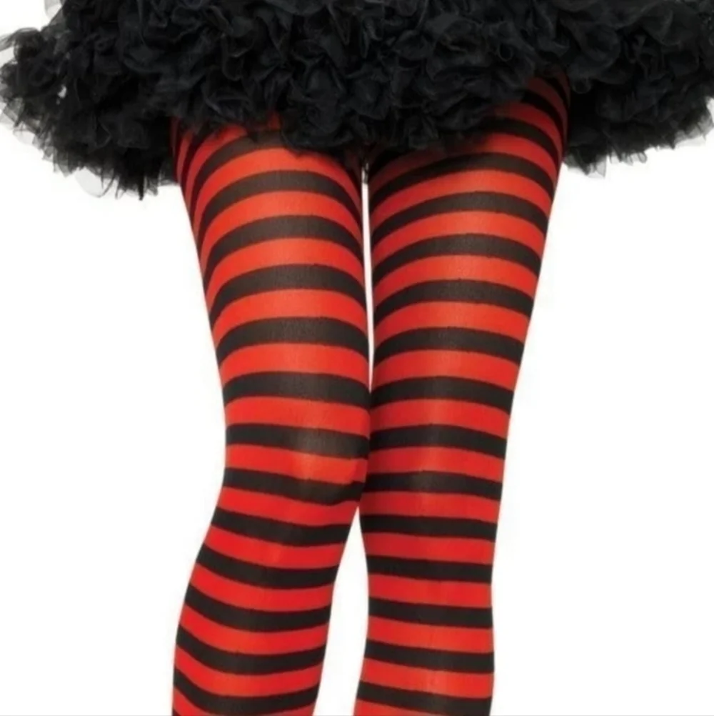 NWT Red Black Striped Tights One Size Fits Most Sexy Punk Goth Halloween Cosplay
